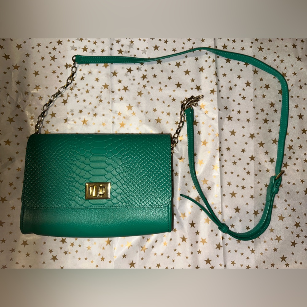 GiGi New York Green Crossbody Bag with Gold Chain